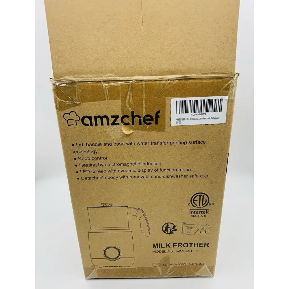 AMZCHEF 8-IN-1 Milk Frother and Steamer 550 Watts, 21 oz Split Stainless Stee...